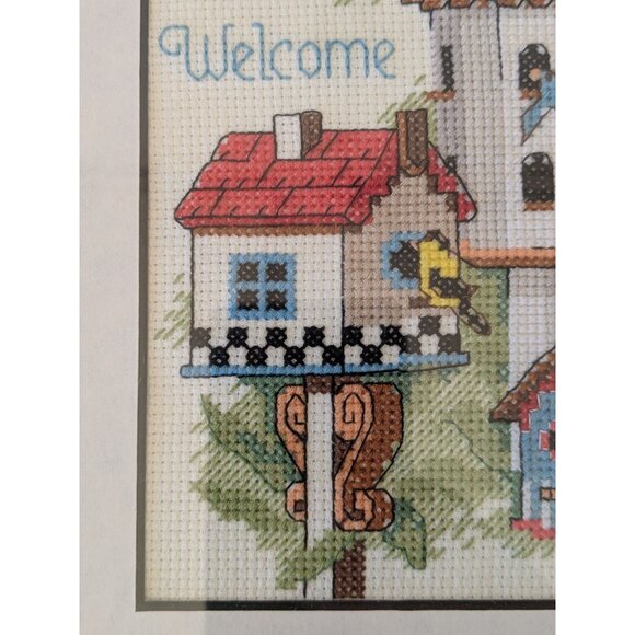 Framed Cross-Stitch Birdhouse Welcome Art In Wooden Frame - Picture 3 of 14